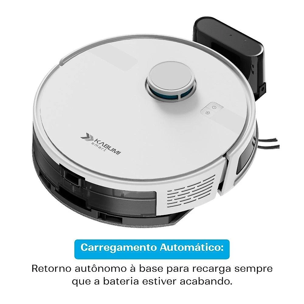 Robô Aspirador e Passa Pano KABUM! smart K800, Mapeia a Laser, 5 Modos de Limpeza, 5000Pa, APP, Recarga Automática, Branco - KSAR800BR