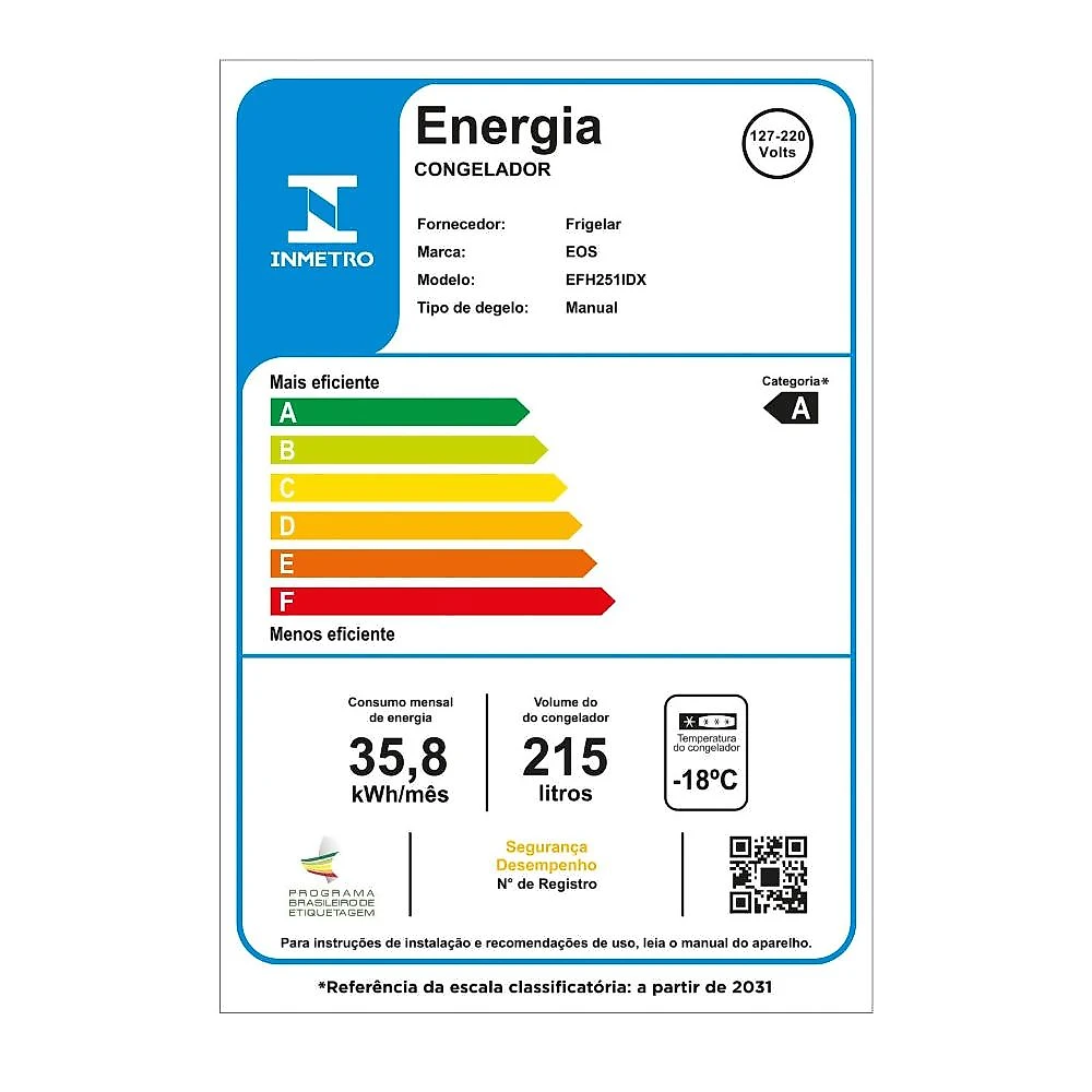 Freezer e Conservador Horizontal EOS 215 Litros Digital Tripla Ação Max Inverter Branco EFH251IDX Bivolt