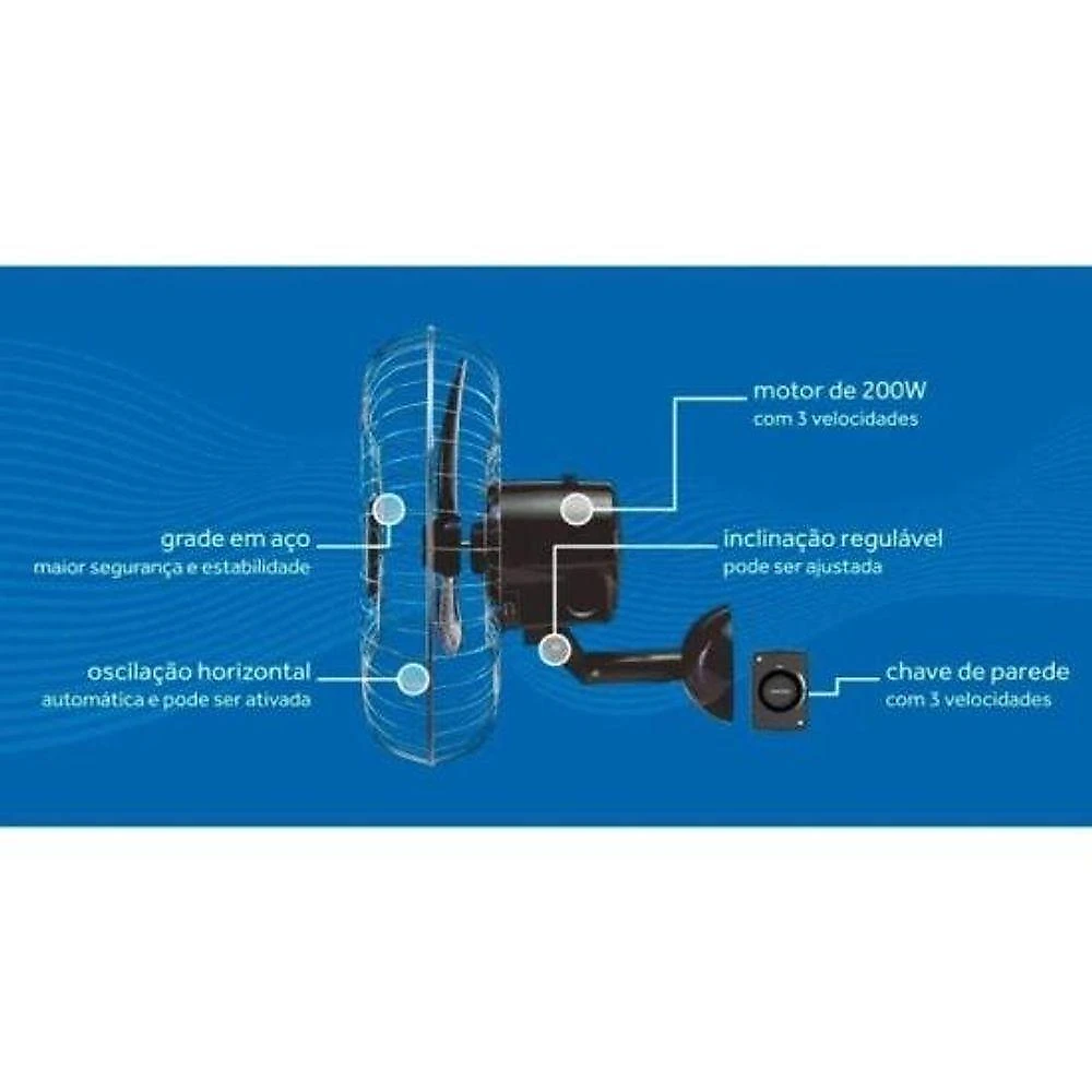 Ventilador De Parede Ventisol Oscilante 50cm Aço Preto Bivolt