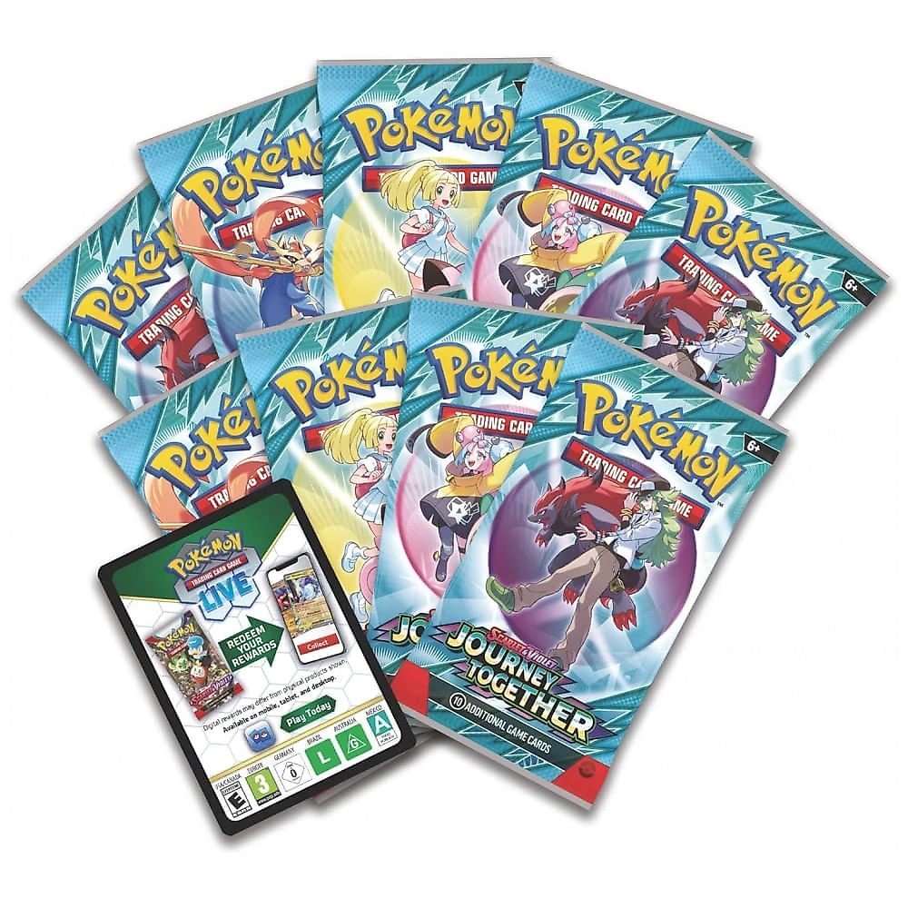 Conjunto Pokémon TCG Scarlet & Violet Journey Together Elite Trainer Box multicolorido com 9 boosters, carta promo e acessórios