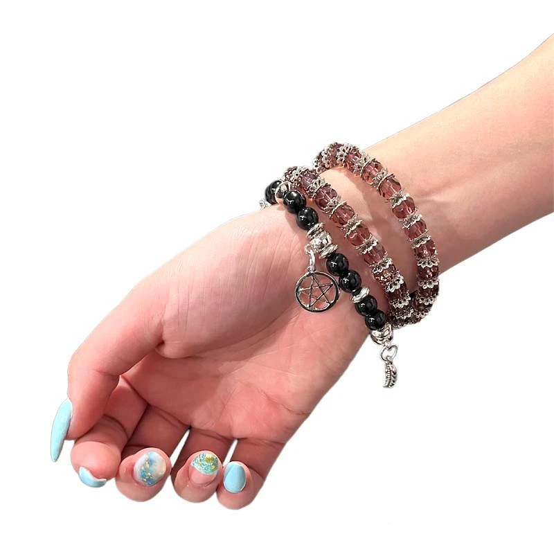 Miniatura Kit Com 3 Pulseiras Wicca Negra E Roxa