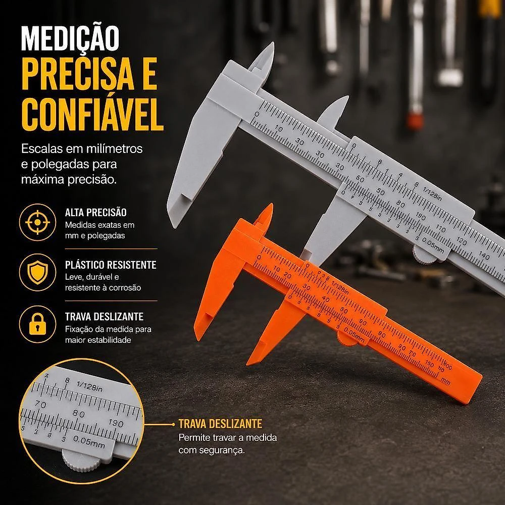 Kit de Paquímetros Kit 2 Paquimetro Universal Analogico Haste Escala cm Polegada Multiuso Mecanica