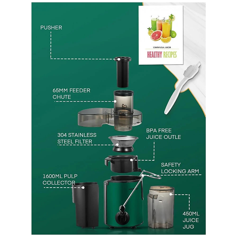 Extrator de Suco HOUSNAT Centrífugo, Potência Máxima de 800W, Bocal Largo de 65MM, Extrai Sucos de Frutas e Vegetais Inteiros, 3 Velocidades para Suco Extrator de Suco HOUSNAT Centrífugo, Potência Máxima de 800W, Bocal Largo de 65MM, Extrai Sucos de Frutas e Vegetais Inteiros, 3 Velocidades para