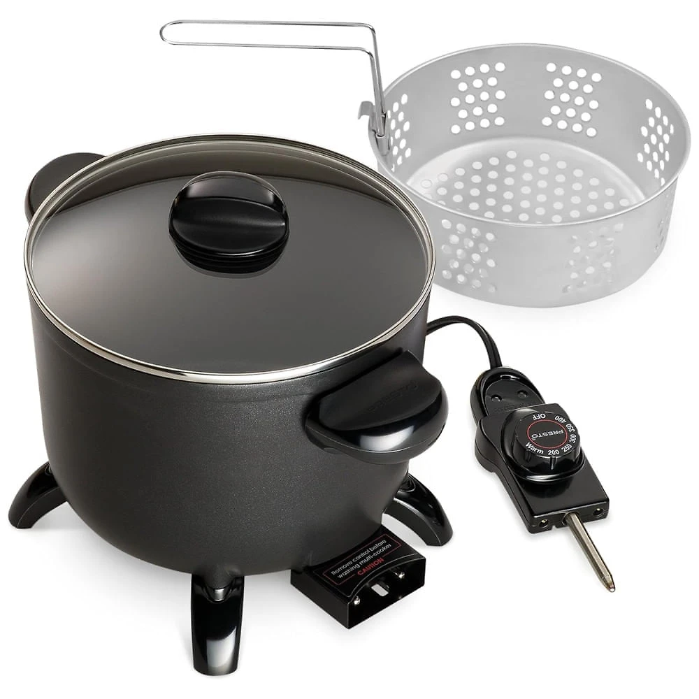 Fritadeira Elétrica á Óleo 5,6 L com Superfície Antiaderente e Controle de Temperatura, 110V 1200W, Presto 06006, Preta
