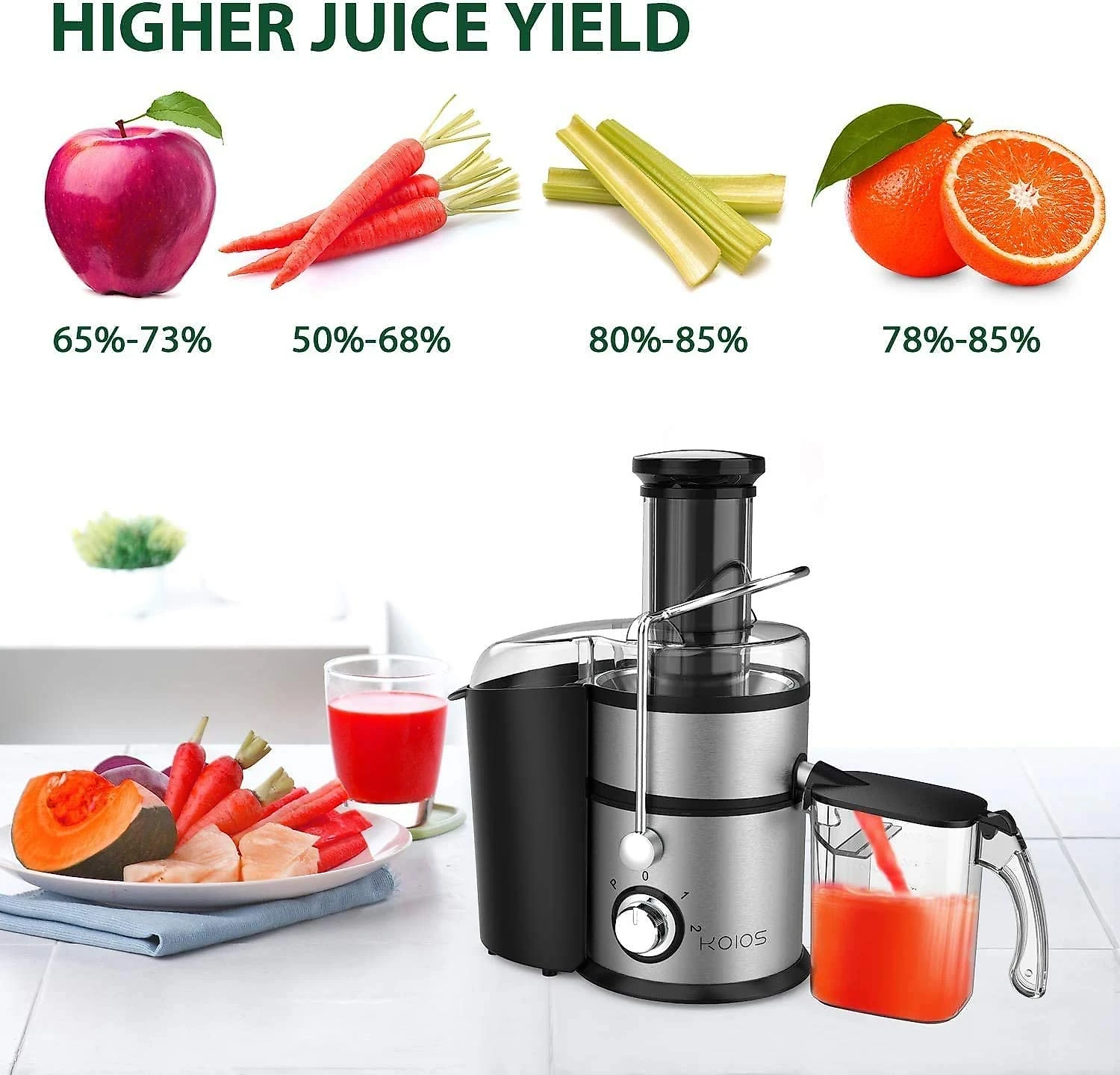 KOIOS JE70 Centrifuga de Frutas 3 Velocidades Aço Inoxidável 1 10V1200W Prata