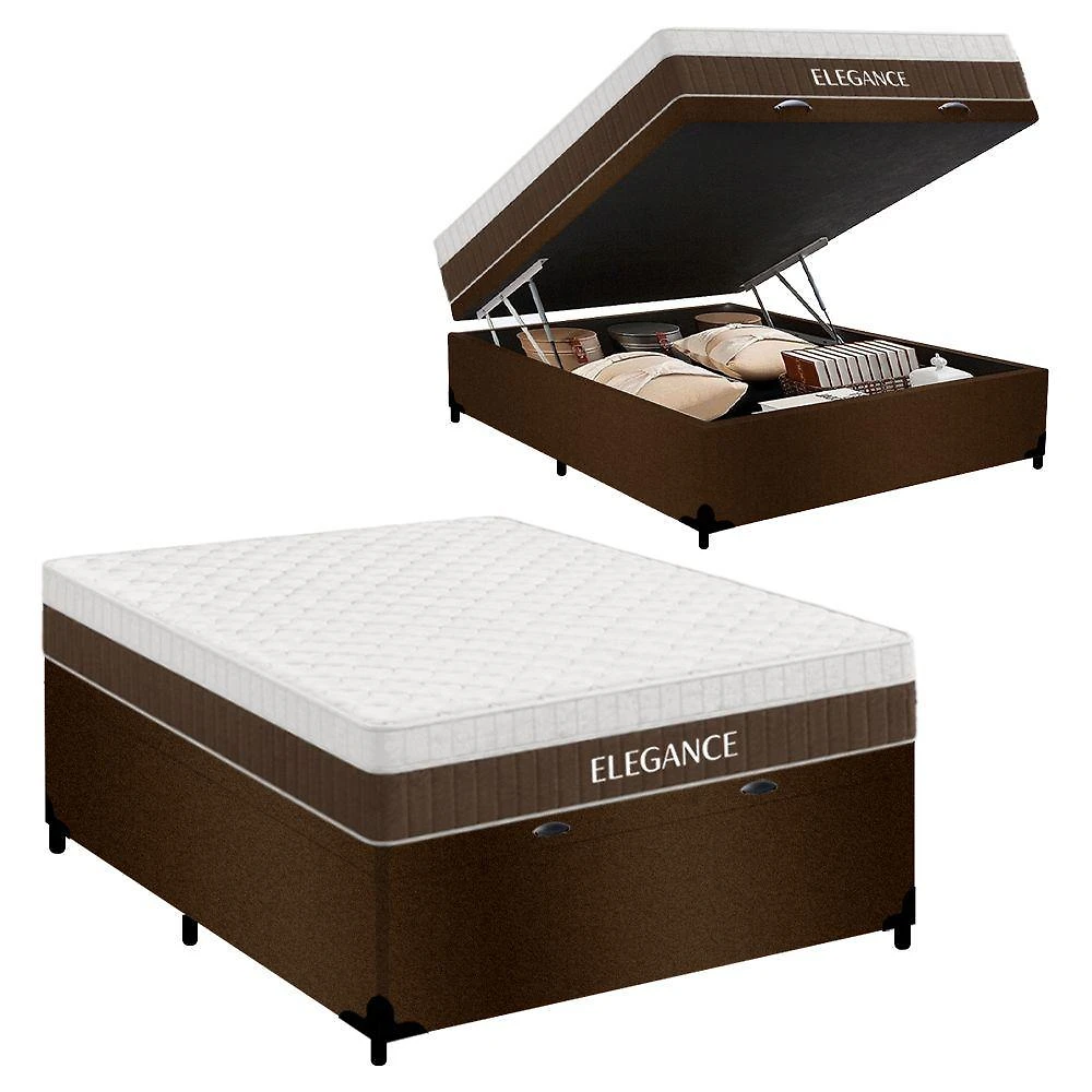 Cama Box com Baú Casal Royal Air Pillow Top Molas Ensacadas Suede Marrom