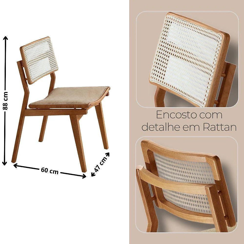 Conjunto de Jantar Noronha 6 Lugares Tampo MDF com Cadeiras Eva Premium Imbuia Mobilare webcontinental-7908128437438