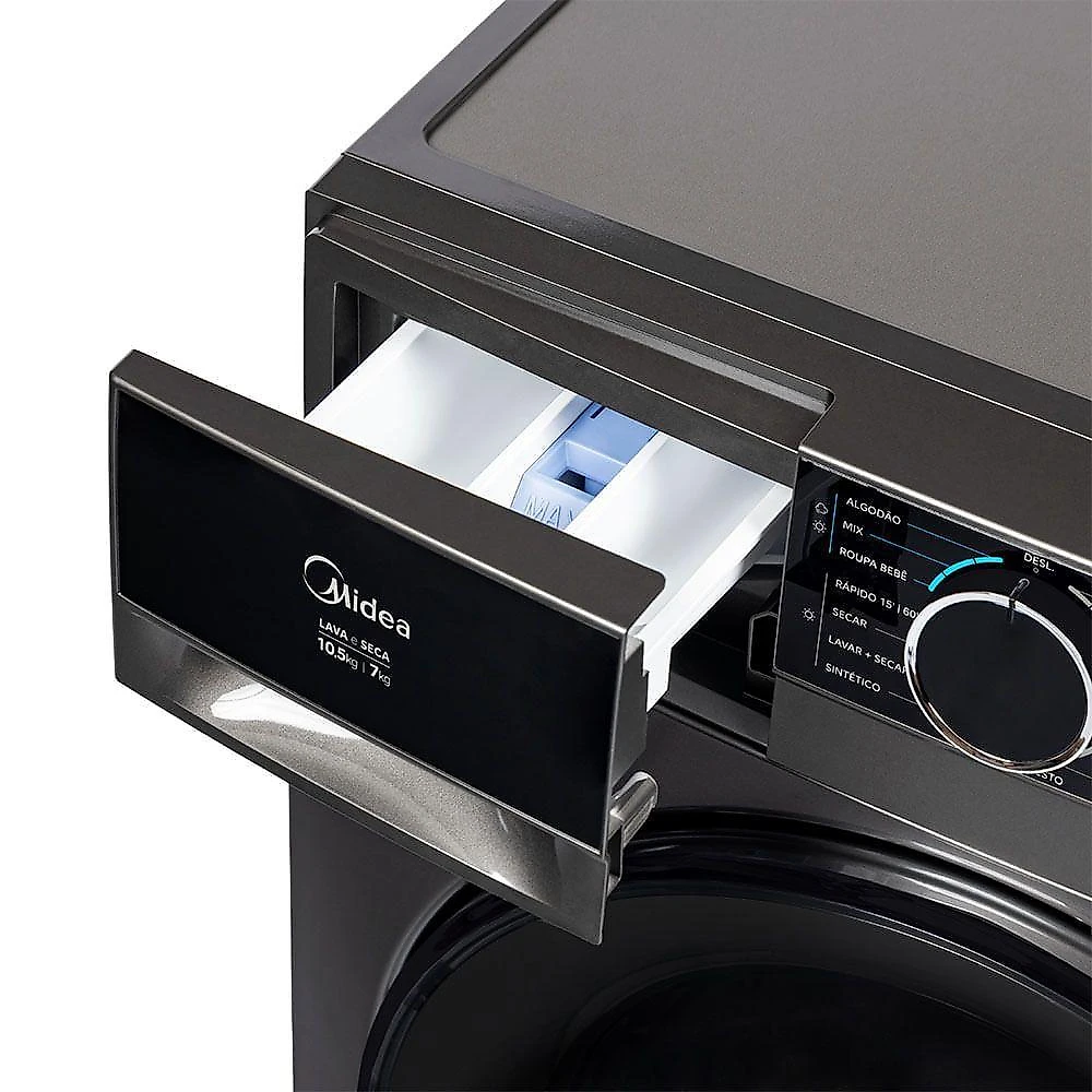 Lava e Seca Midea MFA01D105B-GK-01 10,5kg Inverter Titanium Ciclo Pets 7kg Secagem 110V