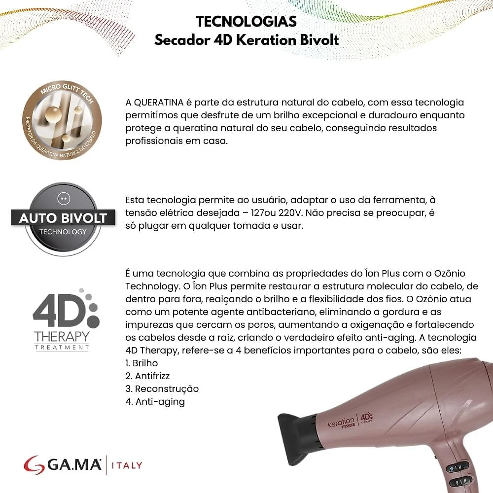 Secador de cabelo keration 4d 2500w bivolt