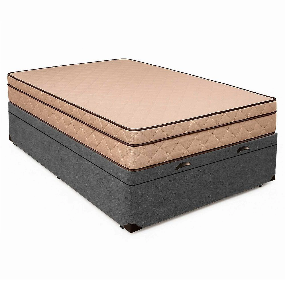 Cama Box Baú Casal 138 Suede Cinza Com Colchão Polônia - D28 66x138x188