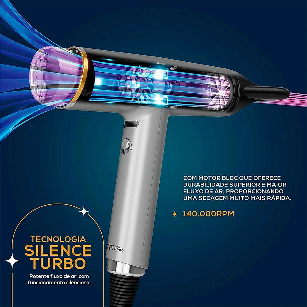 Secador de Cabelos BSC3400 Mais Silencioso 1600W Britânia Cinza - 110V