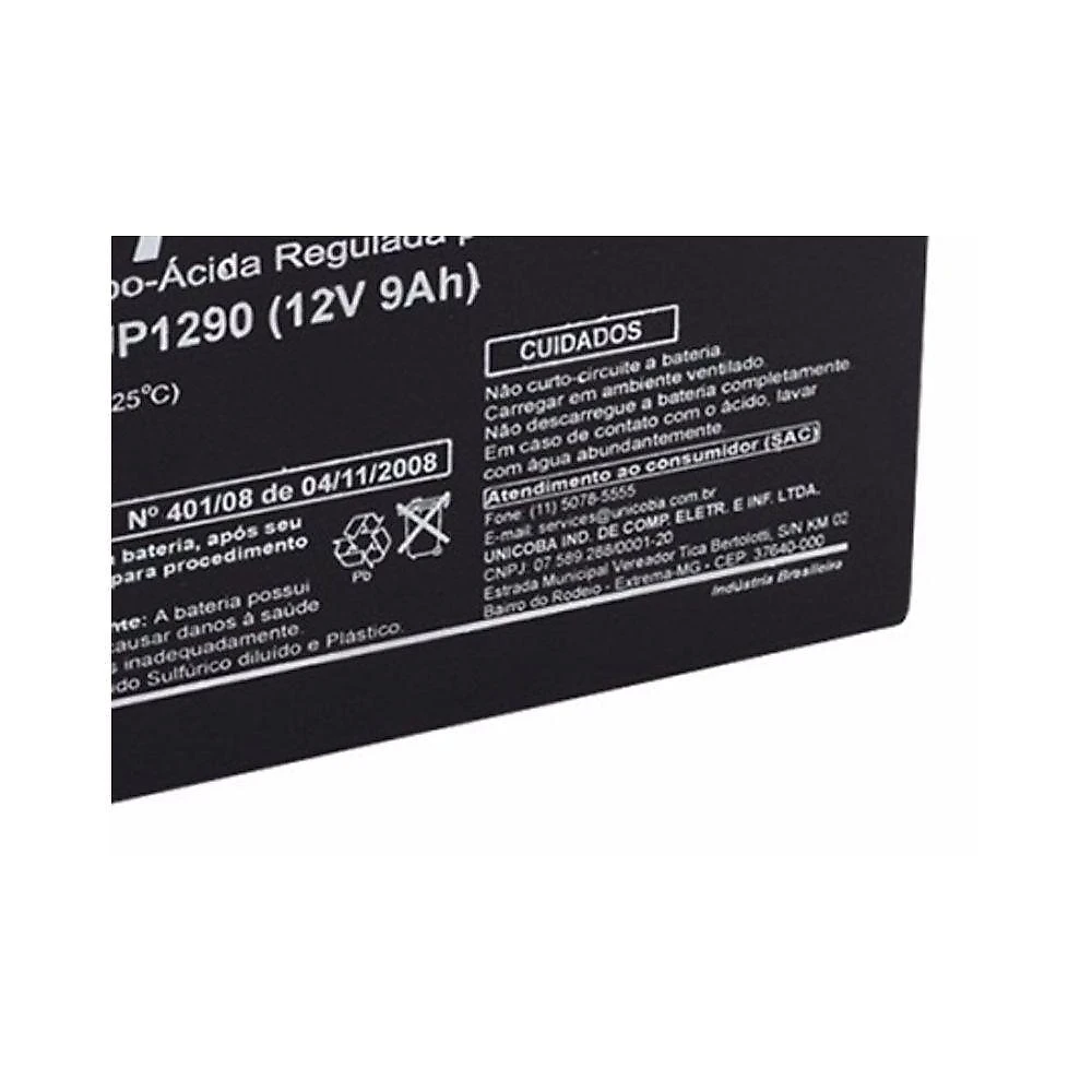Bateria Estacionária Não Automotiva Unipower Up 1290 12V 9,0Ah com Terminais Faston F187