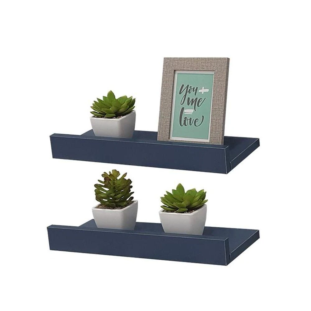 Prateleira Kit 2 Porta Quadros 50x15CM MDP Suporte Invisível Moderno Sala Azul Mercado