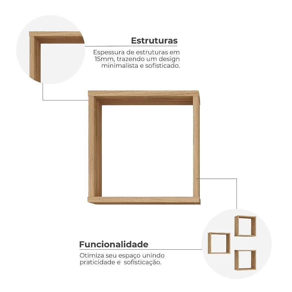 Nicho Decorativo Gênova Kit com 3 Unidades Grande 30x30x15 Itapuã