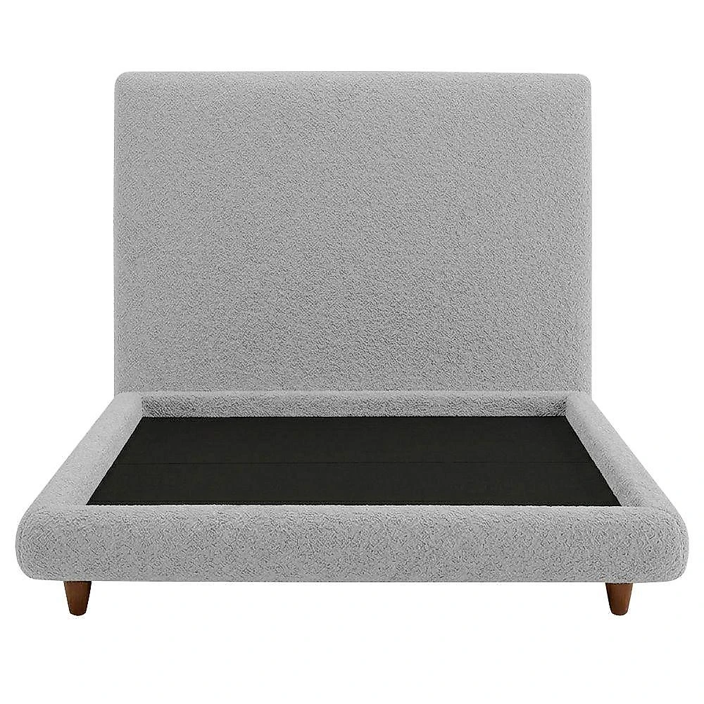 Cama King Nami Cabeceira Parise Bouclé Cinza Claro Pés Madeira MDF-MDP