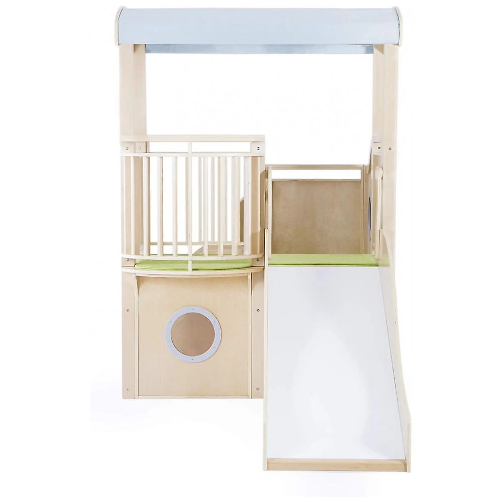 Centro de Atividades Guidecraft City Toddler Loft, Madeira Bétula Natural com Túnel, Escorregador e Varanda, 252 x 133 x 181 cm