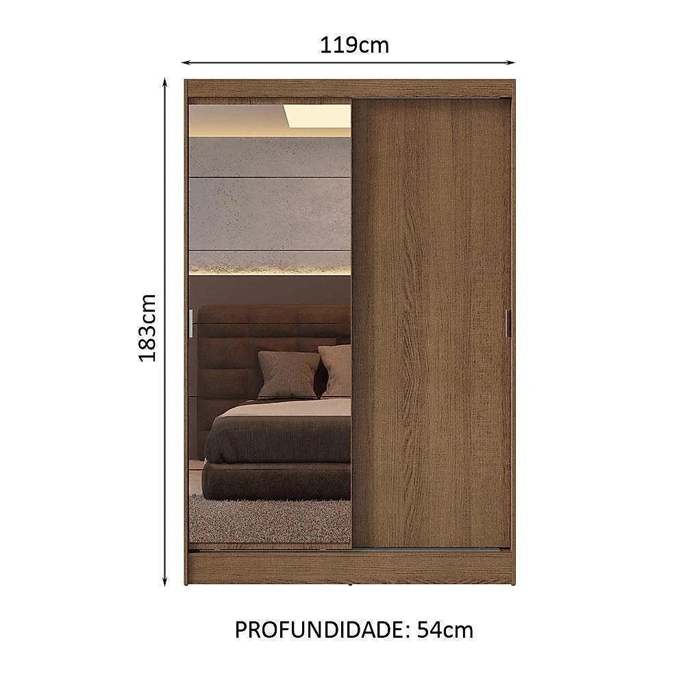 Guarda-roupa solteiro madesa luke 2 portas de correr com espelho - rustic