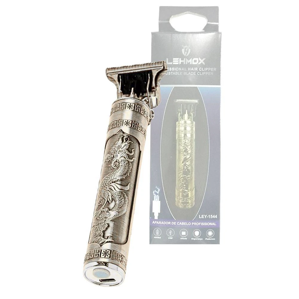 Máquina de Barbear e Cortar Cabelo Recarregável Lehmox Dragão Lâmina Titânio sem Fio Prata Bivolt