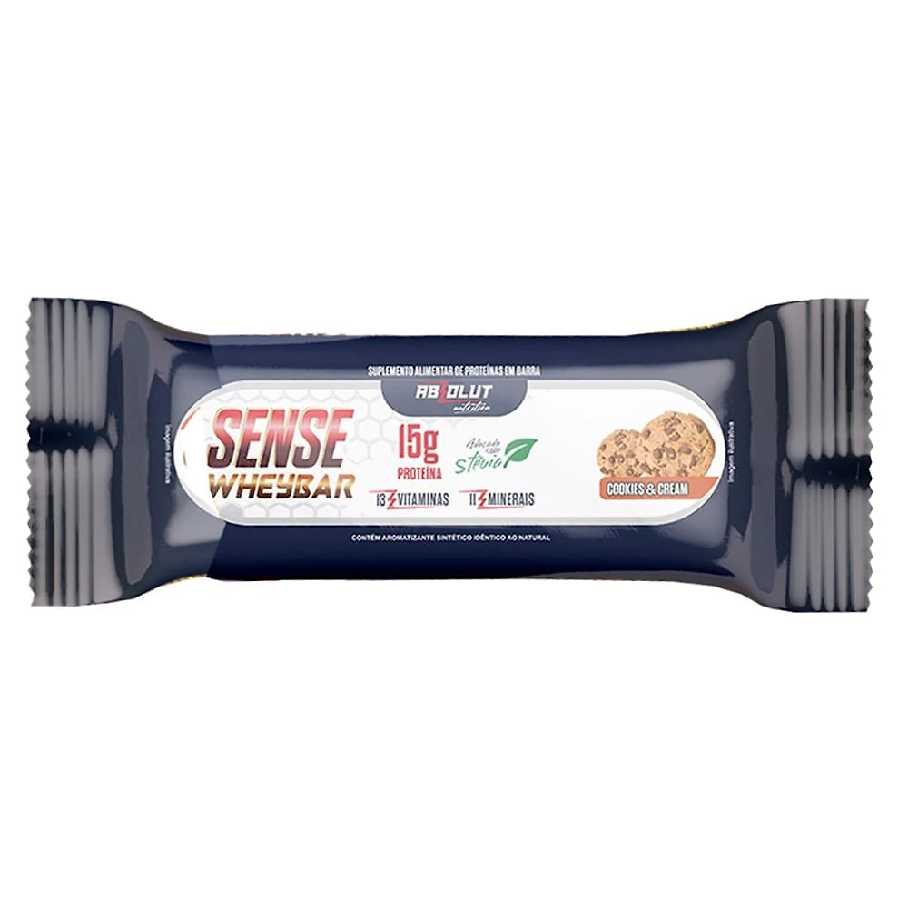 Barra de proteína Sense Whey Bar Absolut Nutrition Sabor Cookies 15g de Proteína Adoçado com Stevia 45g