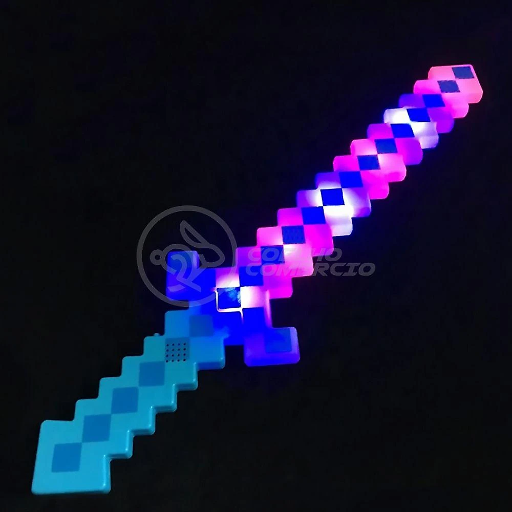 Brinquedo Espada Pixel Minecraft 58cm A Pilha Azul