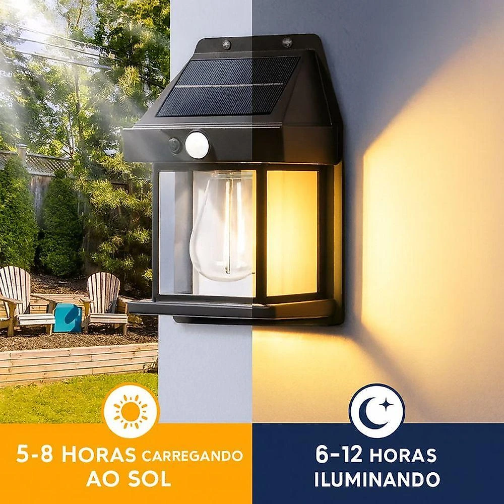 Lâmpada de Parede Solar com Sensor de Movimento BK-88 Led Recarregável 600 Lumens