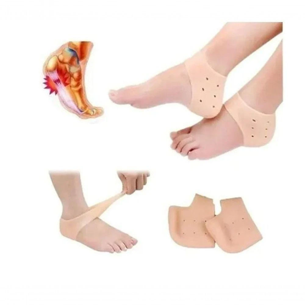 Meia Protetora de Calcanhar Silicone Anti Rachadura Hidratante Ortopédica Unissex Bege