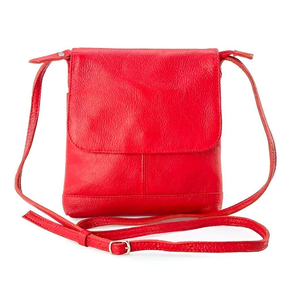Bolsa Transversal Tiracolo Premium Colchões Jô em Couro Bovino e Poliéster 17x37x35CM Vermelho