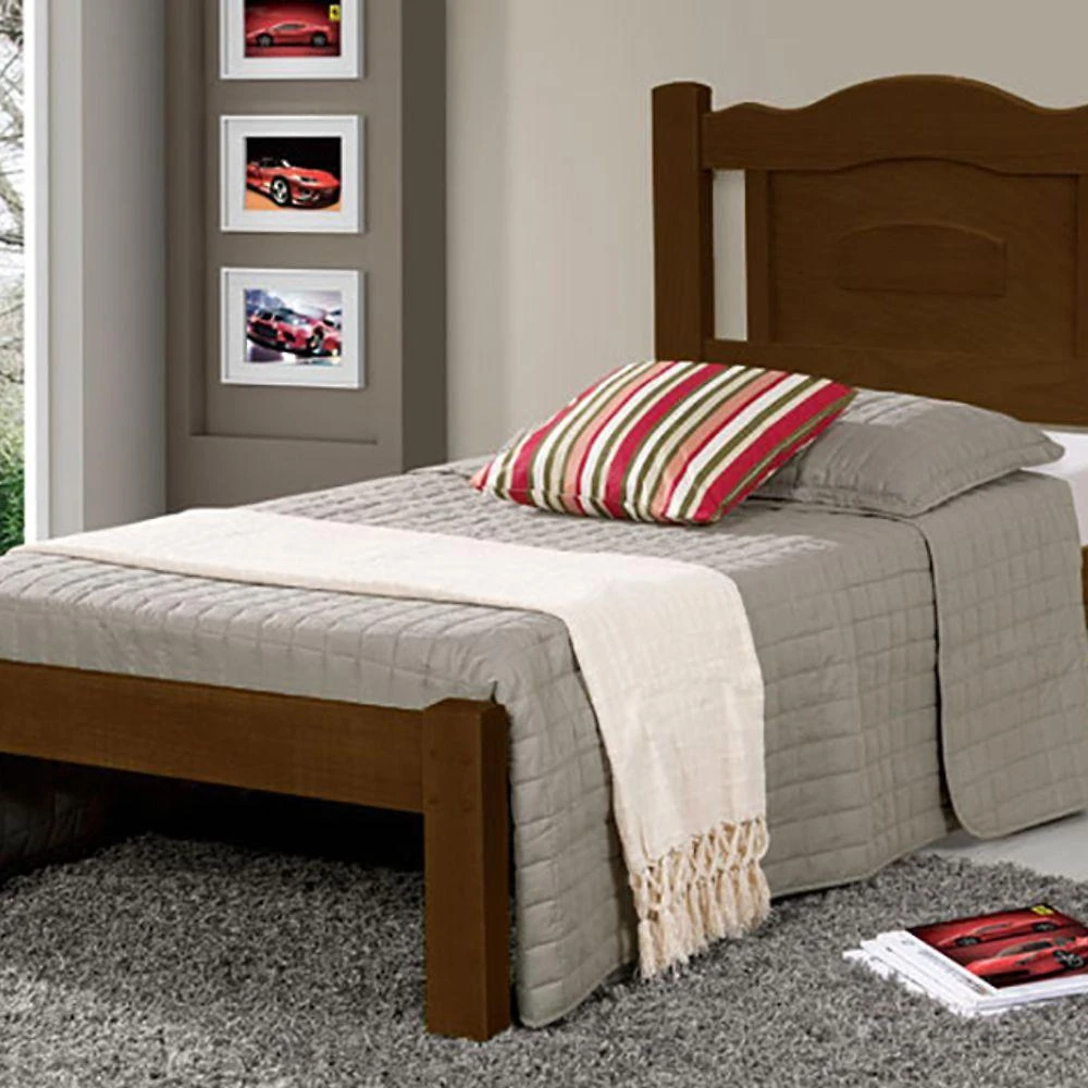 Cama de Solteiro Paris de Madeira Maciça Tauari Castanho