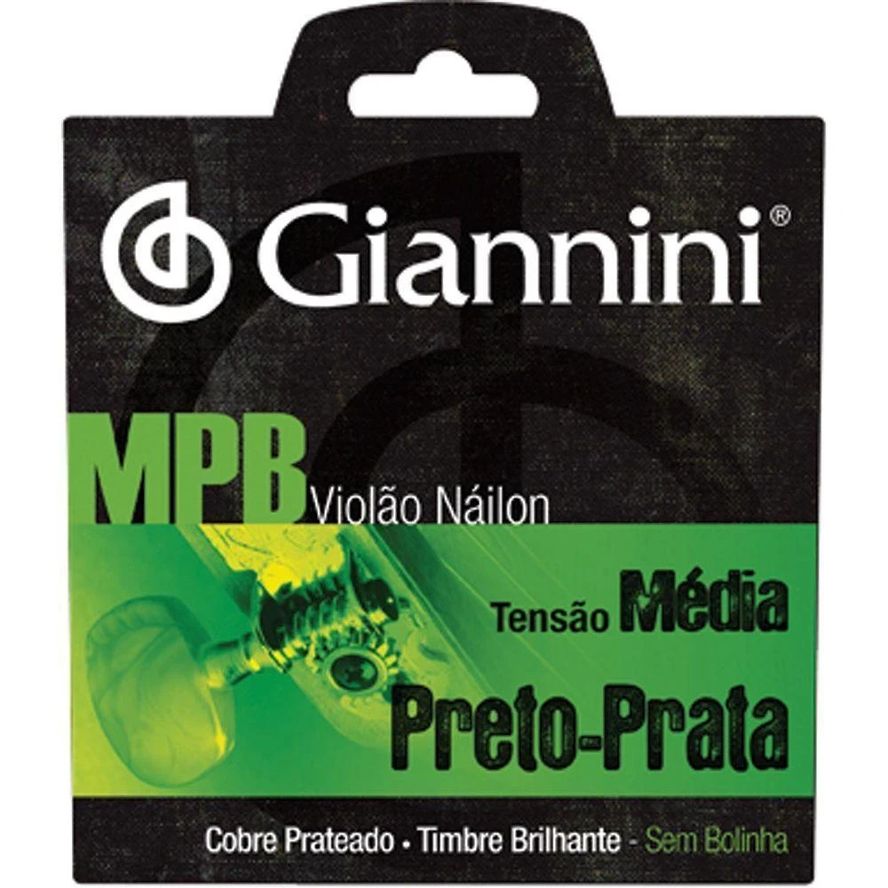 Corda para Violão Genwbs MPB Tensão Média Nylon Preto Prata sem Bolinha Giannini