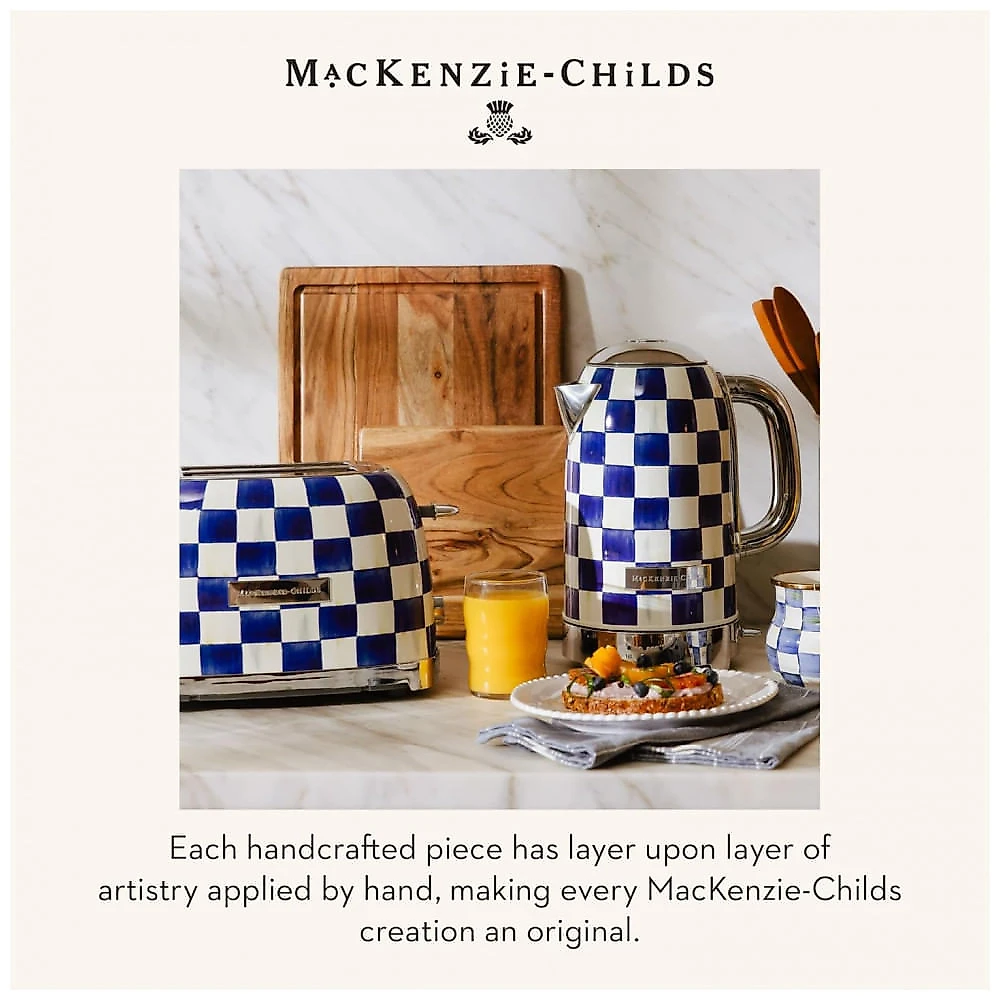Chaleira elétrica MacKenzie-Childs Sterling Check inox azul e branca 8 xícaras 1500W 110V