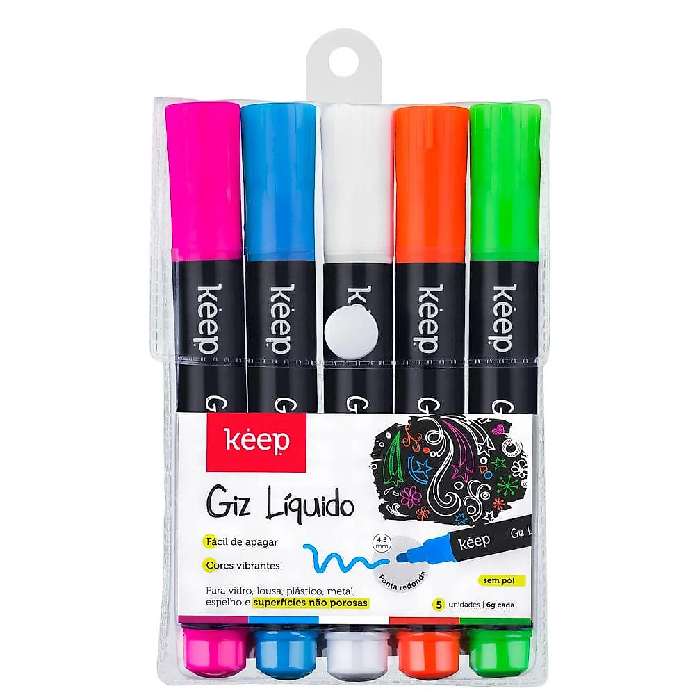 Giz líquido 4.5mm com 5 cores keep - mr052 multicolor