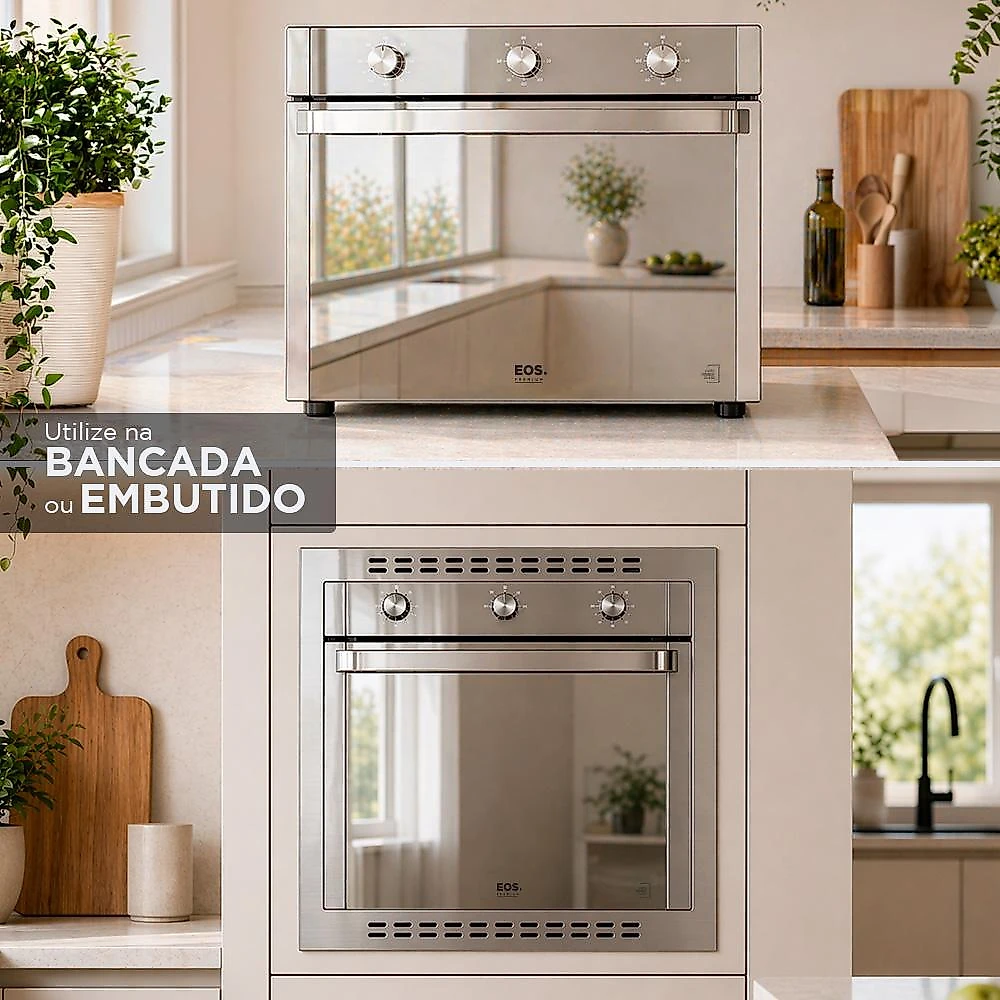 Forno e Air Fryer de Bancada ou Embutir EOS Premium 47 Litros Inox Vidro Espelhado EFE472EAFE 110V