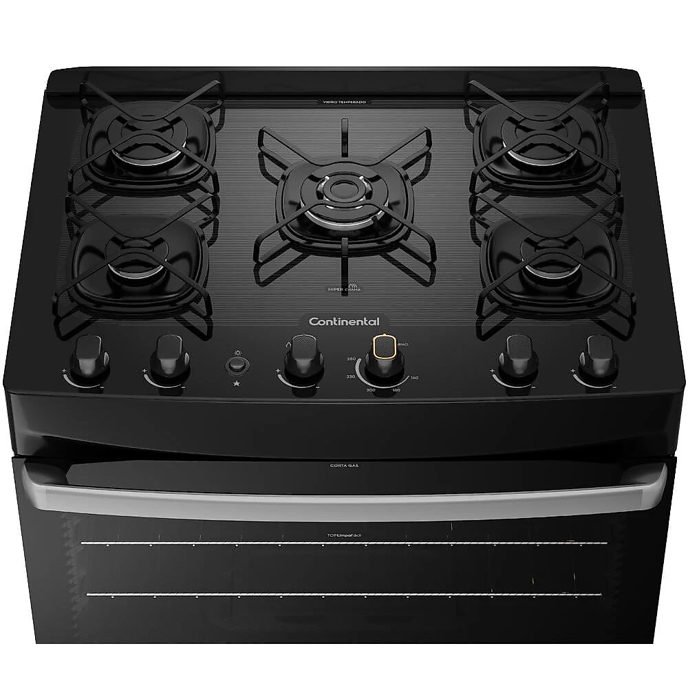 Fogão a Gás de Piso 5 Bocas Continental Mesa de Vidro FC5GP Preto - Bivolt