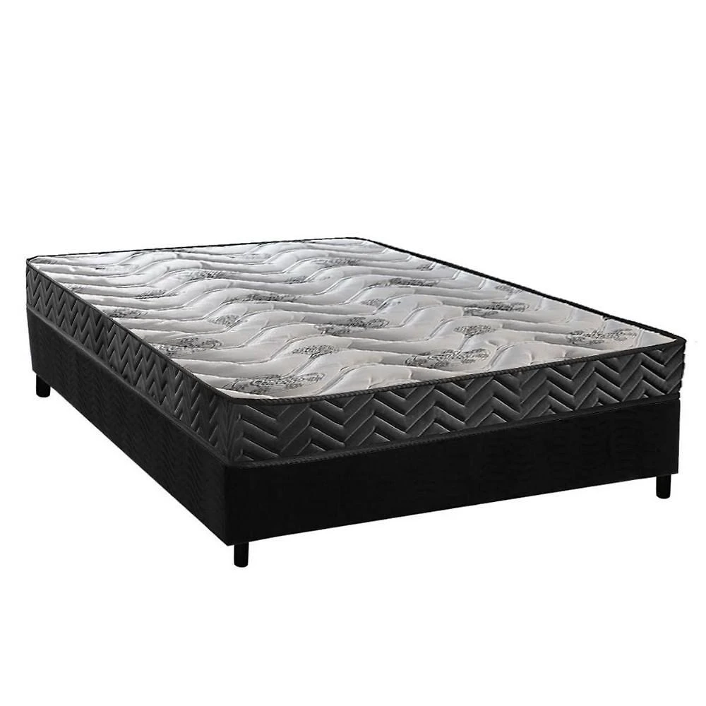 Conjunto Box Viúva Colchão Espuma Paropas D45 Pasquale Wave Black + Base Crc Suede Black (128x188)