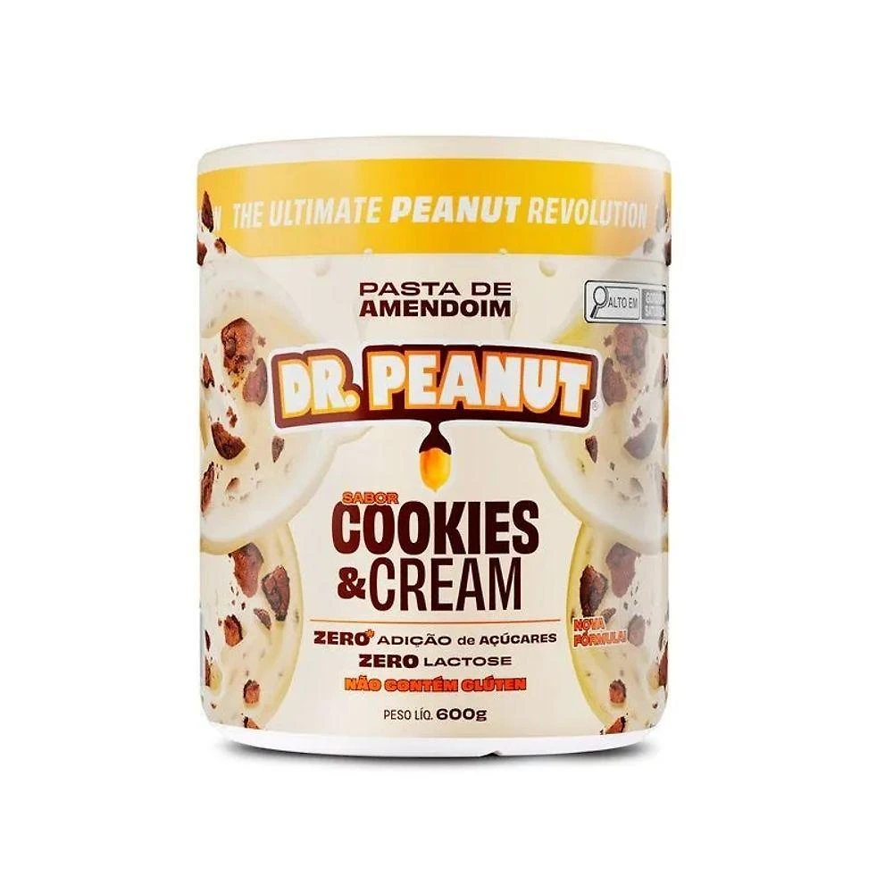 Pasta de Amendoim Dr Peanut Cookies e Cream 600G com Proteína Isolada