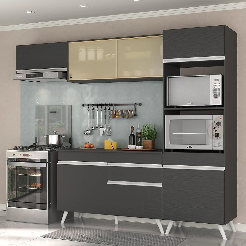 Armário De Cozinha Compacta 4 Peças Mp3691.898 Veneza Preto
