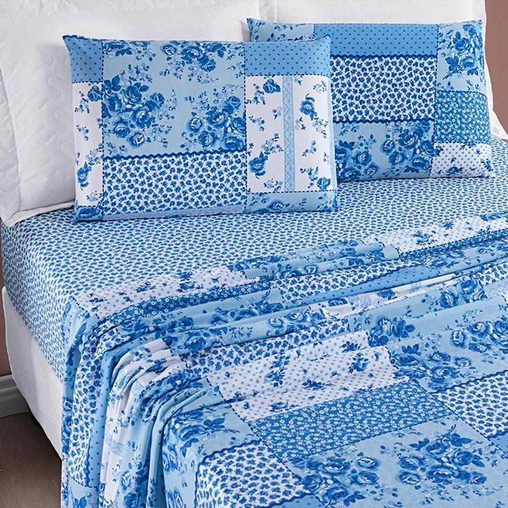 Jogo De Lençol King Bouti Estampado 4 Peças - Azul Sereno