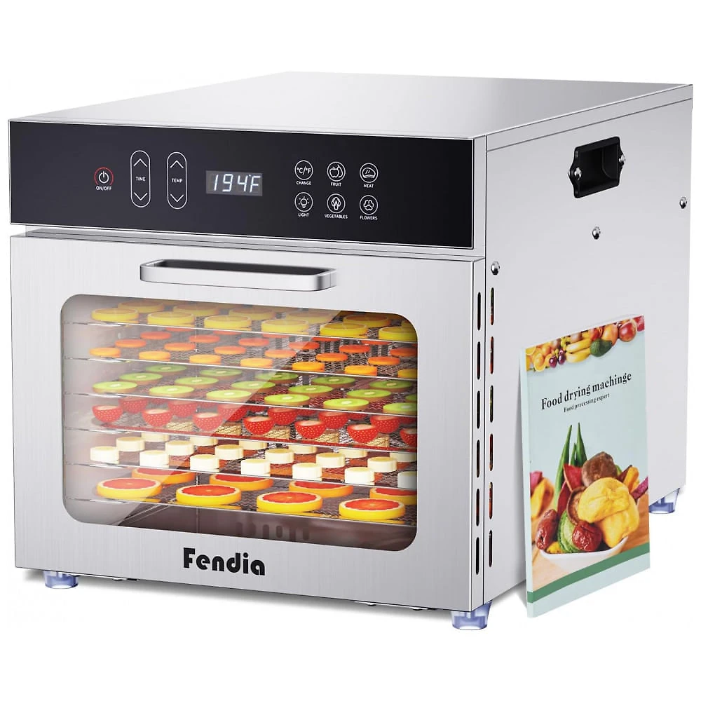 Desidratador de Alimentos para Jerky, 7 Bandejas Grandes de Aço Inoxidável, 600W Desidratador de Frutas, Temporizador de 24H,fendia