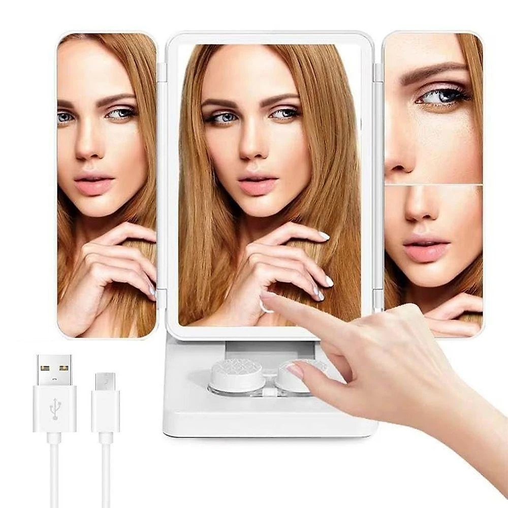 Espelho de Maquiagem BSL3895 LED 3 Cores Dobrável Branco AB Mídia