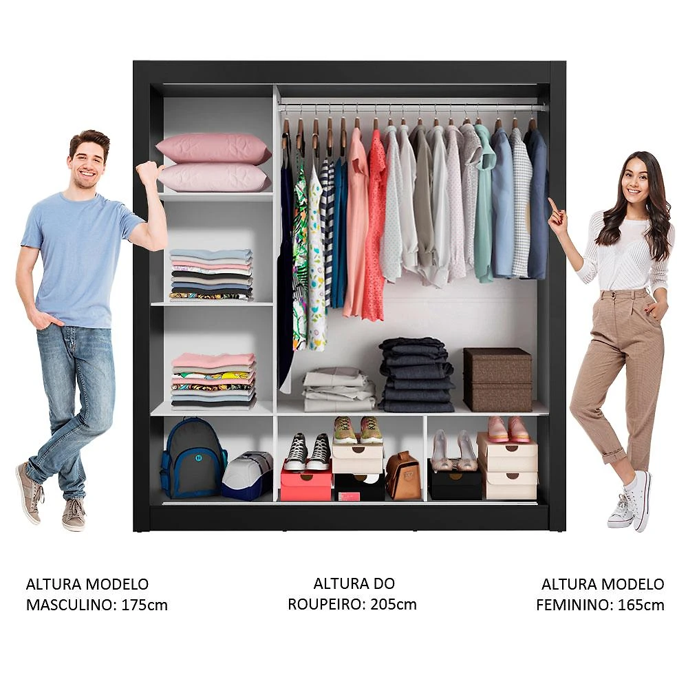 Miniatura Guarda Roupa Casal Madesa Mônaco 3 Portas de Correr com Espelho - Preto Preto