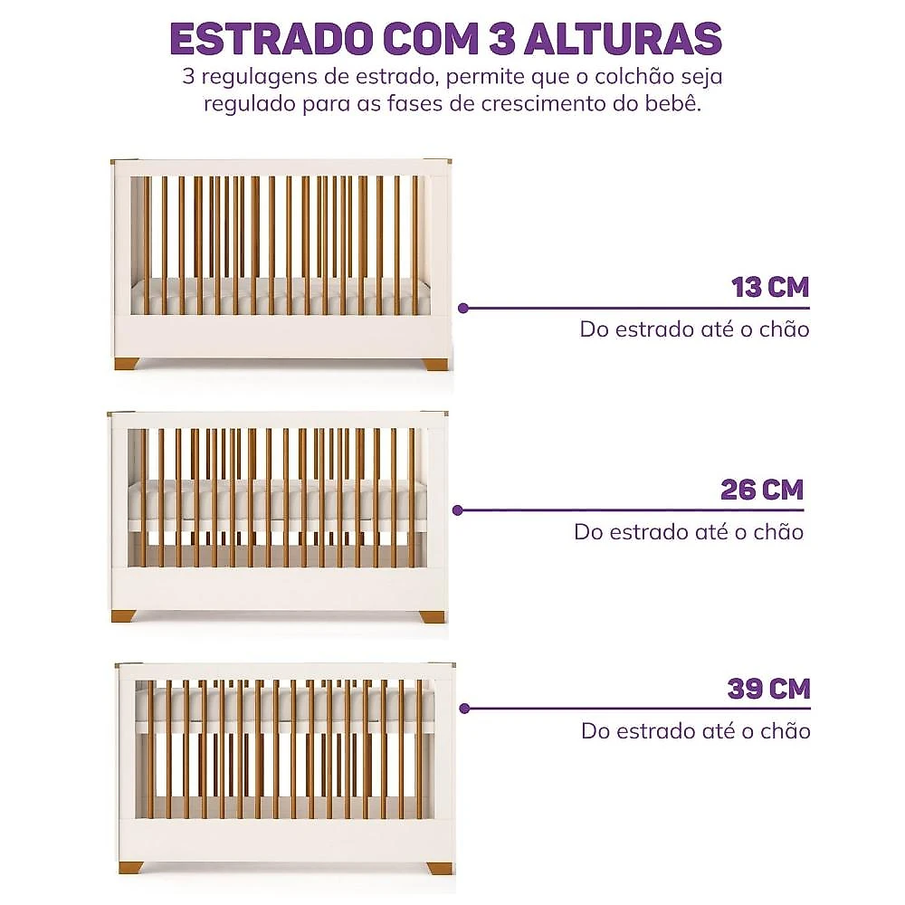 Quarto de Bebê Completo 1 Berço 1 Cômoda e 1 Guarda Roupa Baby Ananda Casatema MadeiraOriginals Quarto de Bebê Completo 1 Berço 1 Cômoda e 1 Guarda Roupa 2 portas Baby Ananda Casatema OffWhite/Mel
