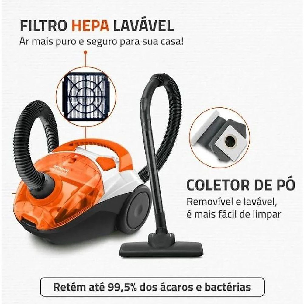 Aspirador de Pó Trenó Mondial Turbo Hepa AP-15 1500W 0,7L Laranja e Branco 110V