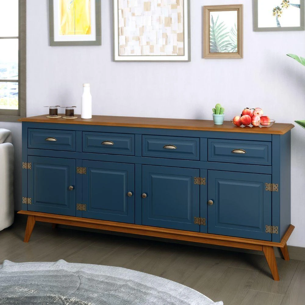 Miniatura Balcão Buffet Aparador 4 Portas 4 Gavetas New Veneza Azul Petróleo