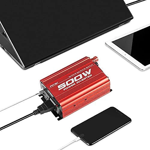 Inversor de Potência POTEK 500W DC 12V para 110V AC com 2 Tomadas AC e Porta USB