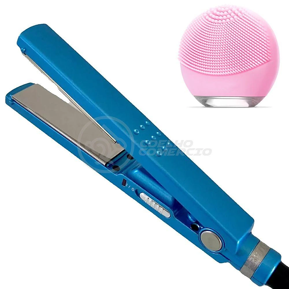 Kit 1 Prancha Nanotitanium + 1 Esponja Facial Rosa Bebê Nº31