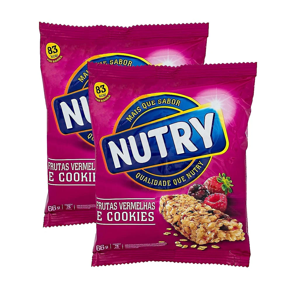 Kit 2 Barra de Cereais Nutry Frutas Vermelhas e Cookies com 3 Unidades