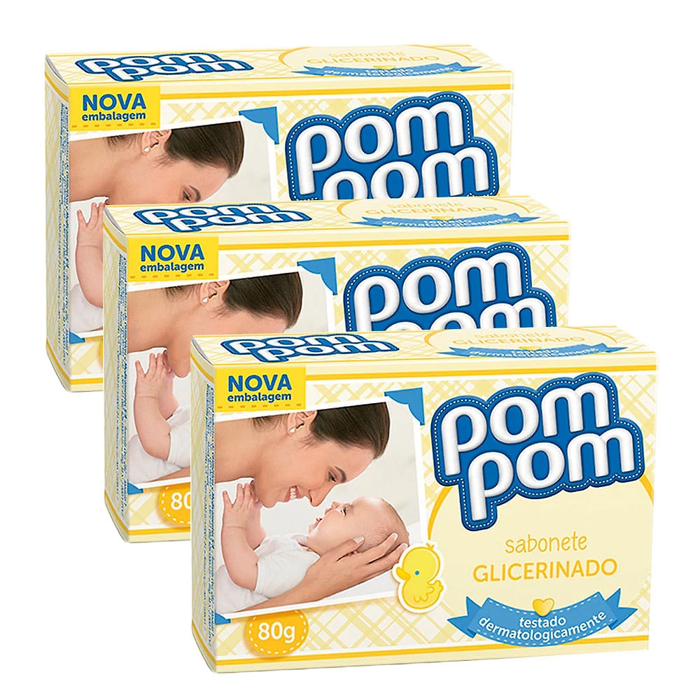 Kit 3X 80g Sabonete Infantil Pom Pom Glicerina