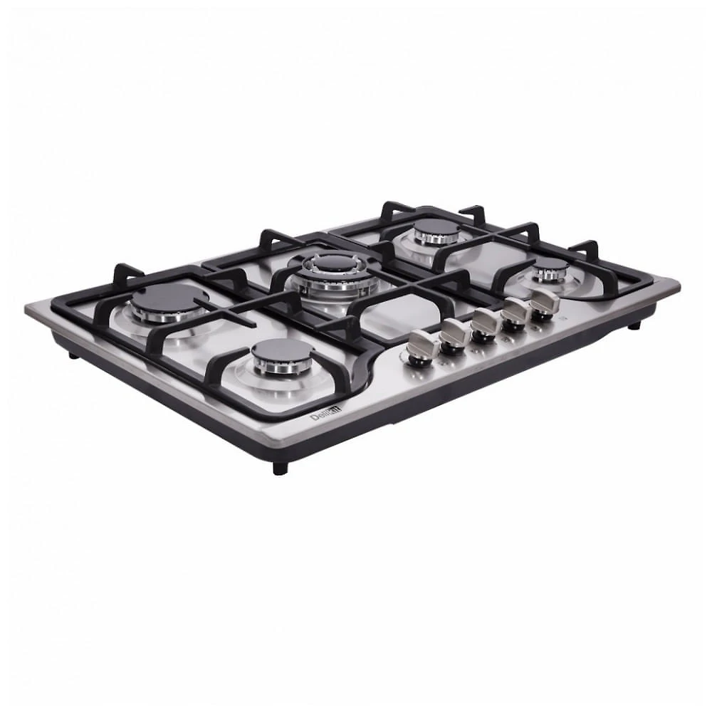 Cooktop a gás 5 bocas Deli-Kit inox escovado embutir dupla alimentação queimadores selados 110V