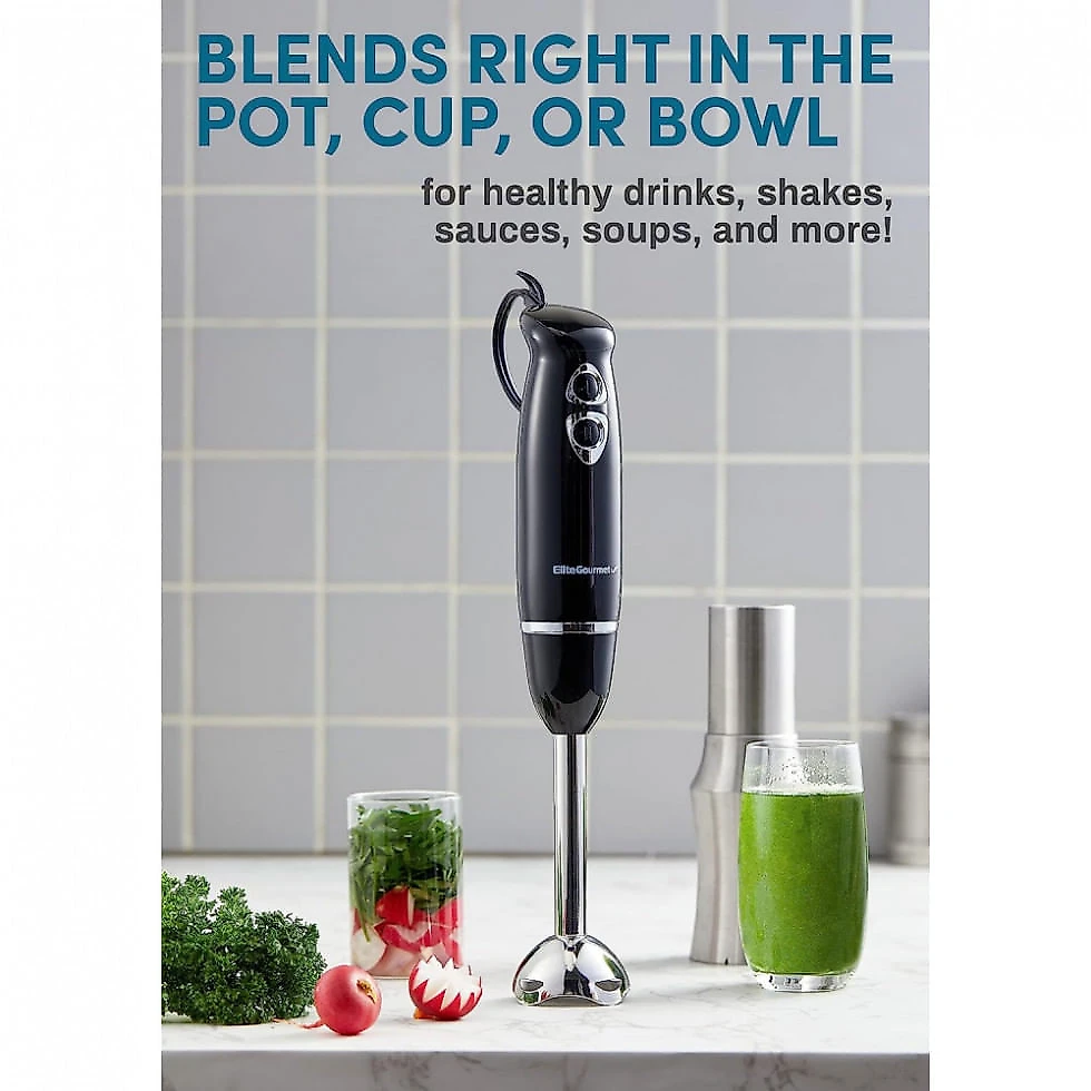 Mixer Elétrico com 2 Velocidades e Lâminas de Aço Inoxidável, 110V 500W, Elite Gourmet EHB1015, Preto