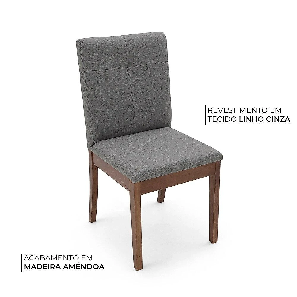 Conjunto 2 Cadeiras Herval Dot, Desmontável, Madeira Maciça, Cinza e Amêndoa Conjunto 2 Cadeiras para Mesa de Jantar Herval Dot, Desmontável, Madeira Maciça, Cinza e Amêndoa
